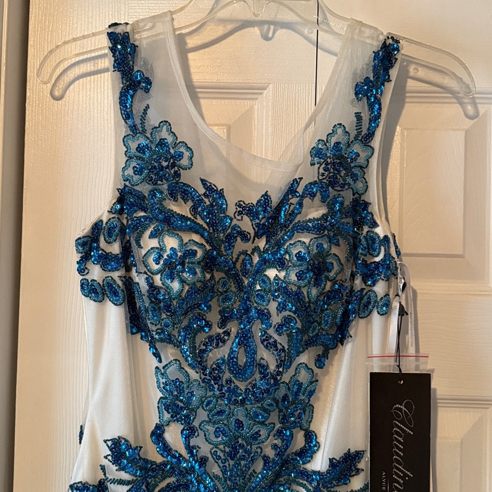 Alyce Paris Blue and White Sequin Dress